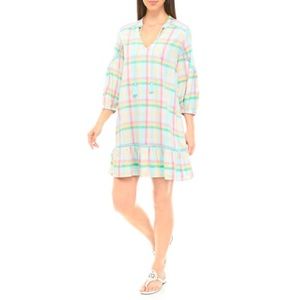 Crown & Ivy NEW Women's Blouson Sleeve Pastel Plaid Peasant Dress NWT